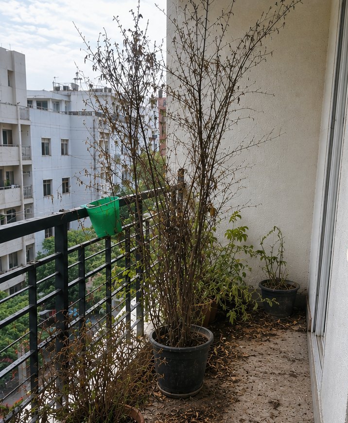 Apartment balcony revival — before Udyan Mali care